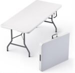 6 Feet Foldable Table with Built in Handle & Steel Legs | Heavy Duty Portable | Perfect for Party, Dining, Wedding, Events, Picnic Indoor, Outdoor, Camping, Utility, Folding