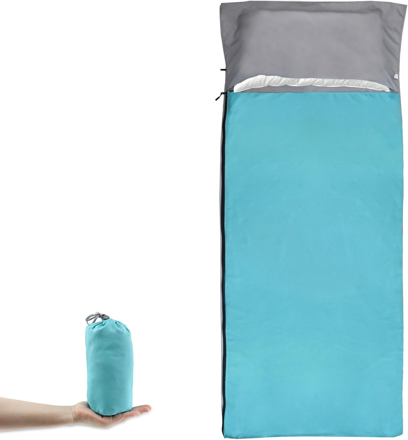 51mGQQkP2AL._AC_SL1500_.jpg Sleeping Bag Liner 215 * 85cm Portable Lightweight Travel Sheet with Pillow Slot Ultralight Soft Camping Sleeping Bag Liner Pongee Fabric for Camping Hiking Backpacking Hotels Hostels - Image 1