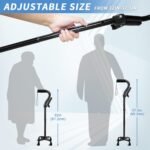 Adjustable Walking Cane for Men & Women with 4-Pronged Ba for Extra Stability - Foldable Cane for niors with Foam Padded Offt Handle for Soft Grip & a cond Handle for Standing Black - Image 2