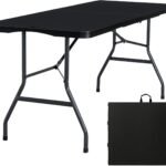 Folding Table 6ft Portable Heavy Duty Plastic Fold-in-Half 6 Foot Foldable Table Utility Dining Indoor Outdoor with Carrying Handle for Camping Picnic and Party, Black