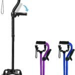 Adjustable Walking Cane for Men & Women with 4-Pronged Ba for Extra Stability - Foldable Cane for niors with Foam Padded Offt Handle for Soft Grip & a cond Handle for Standing Black