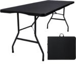 Folding Table 6ft Portable Heavy Duty Plastic Fold-in-Half 6 Foot Foldable Table Utility Dining Indoor Outdoor for Camping Picnic and Party, Black