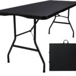 Folding Table 6ft Portable Heavy Duty Plastic Fold-in-Half 6 Foot Foldable Table Utility Dining Indoor Outdoor for Camping Picnic and Party, Black