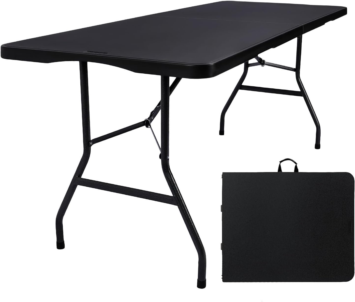 617l2GJsawL._AC_SL1500_.jpg Folding Table 6ft Portable Heavy Duty Plastic Fold-in-Half 6 Foot Foldable Table Utility Dining Indoor Outdoor for Camping Picnic and Party, Black - Image 1