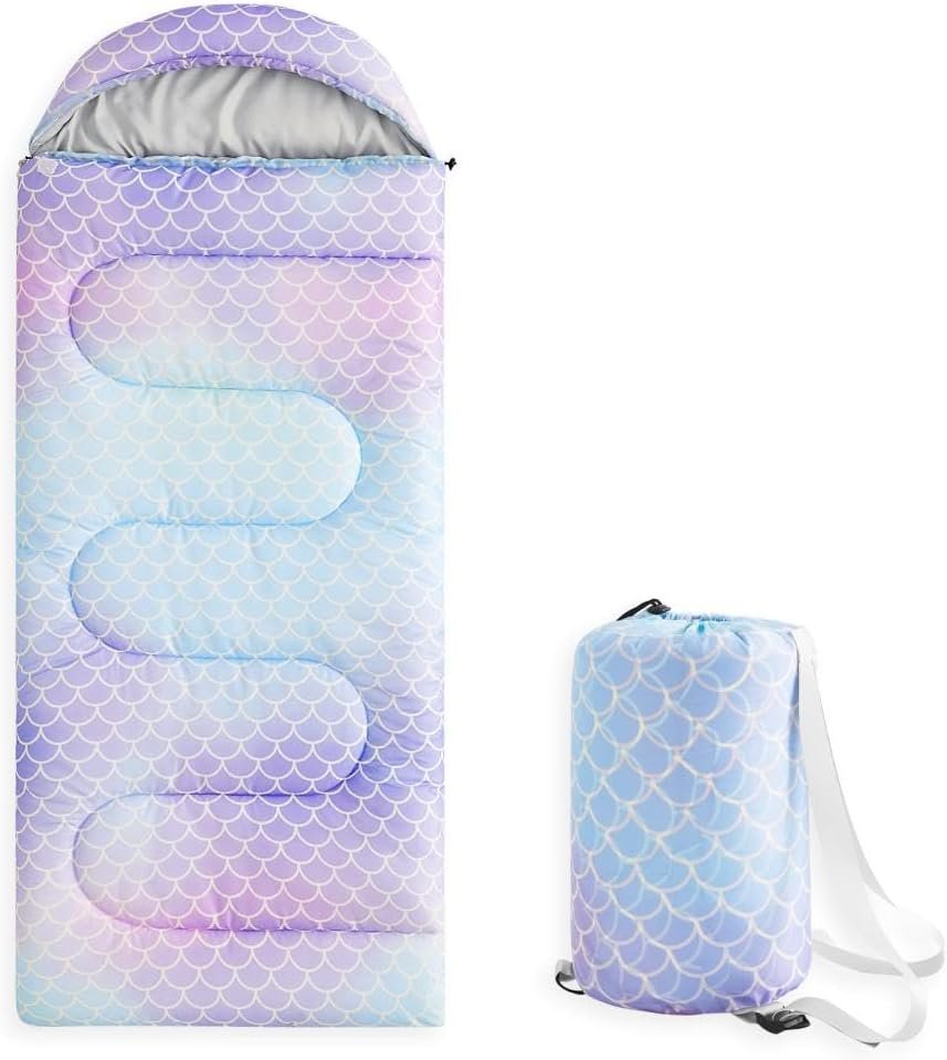 61BvbU-U5LL._AC_SL1024_.jpg Kids Sleeping Bag for Girls Toddlers, Camping in Warm Cold Weather, Backpacking Lightweight Compact Outdoor Liner for 3 Seasons Summer Spring Fall - Image 1