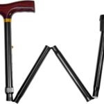 Folding Adjustable Handle Cane with Walnut Handle - Foldable Walking Cane for Women and Men - Adjustable Height (33" - 37"), Anti-Slip Rubber Tip