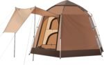 Instant Camping Tent, Hexagonal Design Automatic Dome Tent with 4 Mesh Windows and 1 Door, Easy Setup Pop Up Tent with Vestibule & Rainfly
