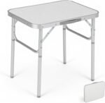 Small Folding Table 2ft, Lightweight Portable Folding Table with Adjustable Height Legs, 24’’L x 18’’W Aluminum Camping Table, for Outdoor Picnics, Beach, White