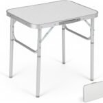 Small Folding Table 2ft, Lightweight Portable Folding Table with Adjustable Height Legs, 24’’L x 18’’W Aluminum Camping Table, for Outdoor Picnics, Beach, White
