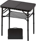 Folding Picnic Table with Storage Net, Matte Black Aluminum Folding Table 23.6" x 15.8", Adjustable Height Max 27", Lightweight Portable for Camping Travel Grill Indoor