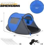 Pop Up Tent 2 Person for Camping Waterproof Outdoor Easy Set Up Automatic Family Travel Tent, 2 Doors and Side Windows Instant Easy Popup Beach Tent with Carry Bag, Yellow - Image 2
