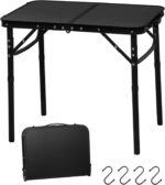 Reinforced Small Folding Table Portable, Small Foldable Camping Table, Heavy-Duty Mini Folding | Adjustable Height | Lightweight Premium Aluminum with Handle | Black 25"x16"x22"