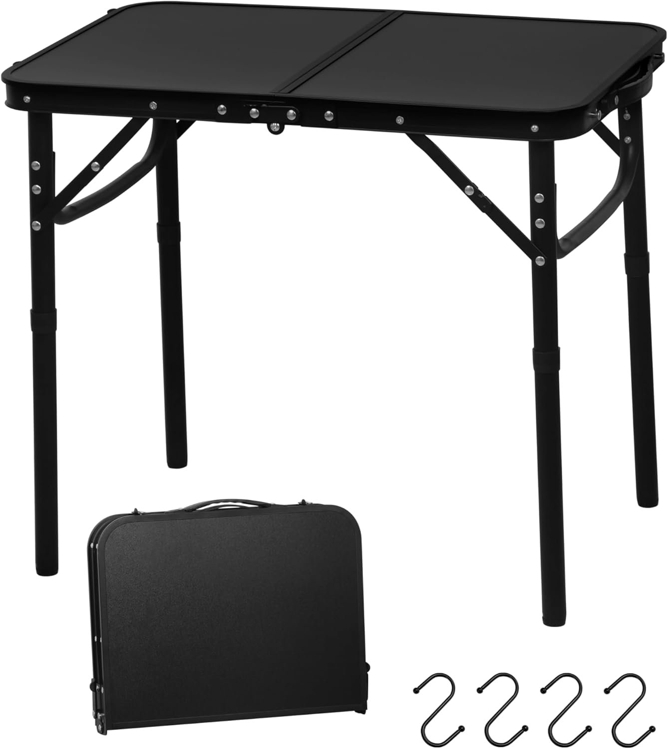 61gwSsjrxIL._AC_SL1500_.jpg Reinforced Small Folding Table Portable, Small Foldable Camping Table, Heavy-Duty Mini Folding | Adjustable Height | Lightweight Premium Aluminum with Handle | Black 25"x16"x22" - Image 1