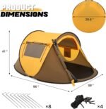 Pop Up Tent 2 Person for Camping Waterproof Outdoor Easy Set Up Automatic Family Travel Tent, 2 Doors and Side Windows Instant Easy Popup Beach Tent with Carry Bag, Yellow - Image 2