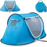 Pop Up Tent - Portable Tent for Camping 2 Person Pop Up with Double Doors - Water-Resistant and UV Protection - Foldable Cabana with Zipper and Carrying Bag - Sky Blue, 88.6"x47.2"x37.4"