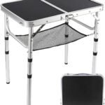 Small Folding Table 2 Foot, Portable Camping Table with Mesh Holders,Lightweight Aluminum Adjustable Height, with Carry Handle for Camping Picnic Indoor Outdoor, White 24 x 16 inch (Black
