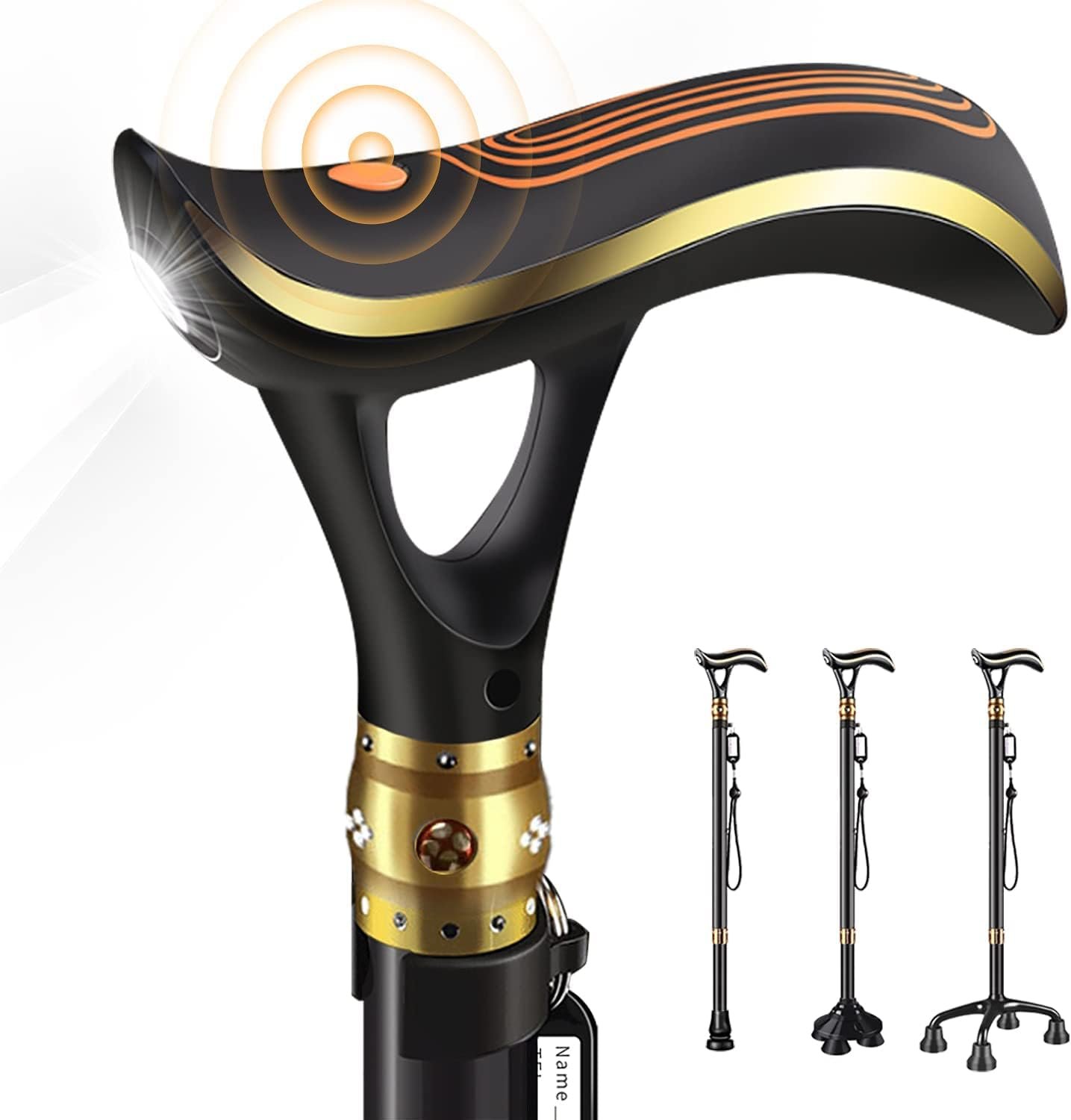 61s-scdVe1L._AC_SL1500_.jpg Smart Alarm Walking Cane for Men & Women, Telescopic and Adjustable Walking Sticks for niors, USB Direct Charge, with LED Light, One Cane for Three Purpos, Light and Stable - Image 1