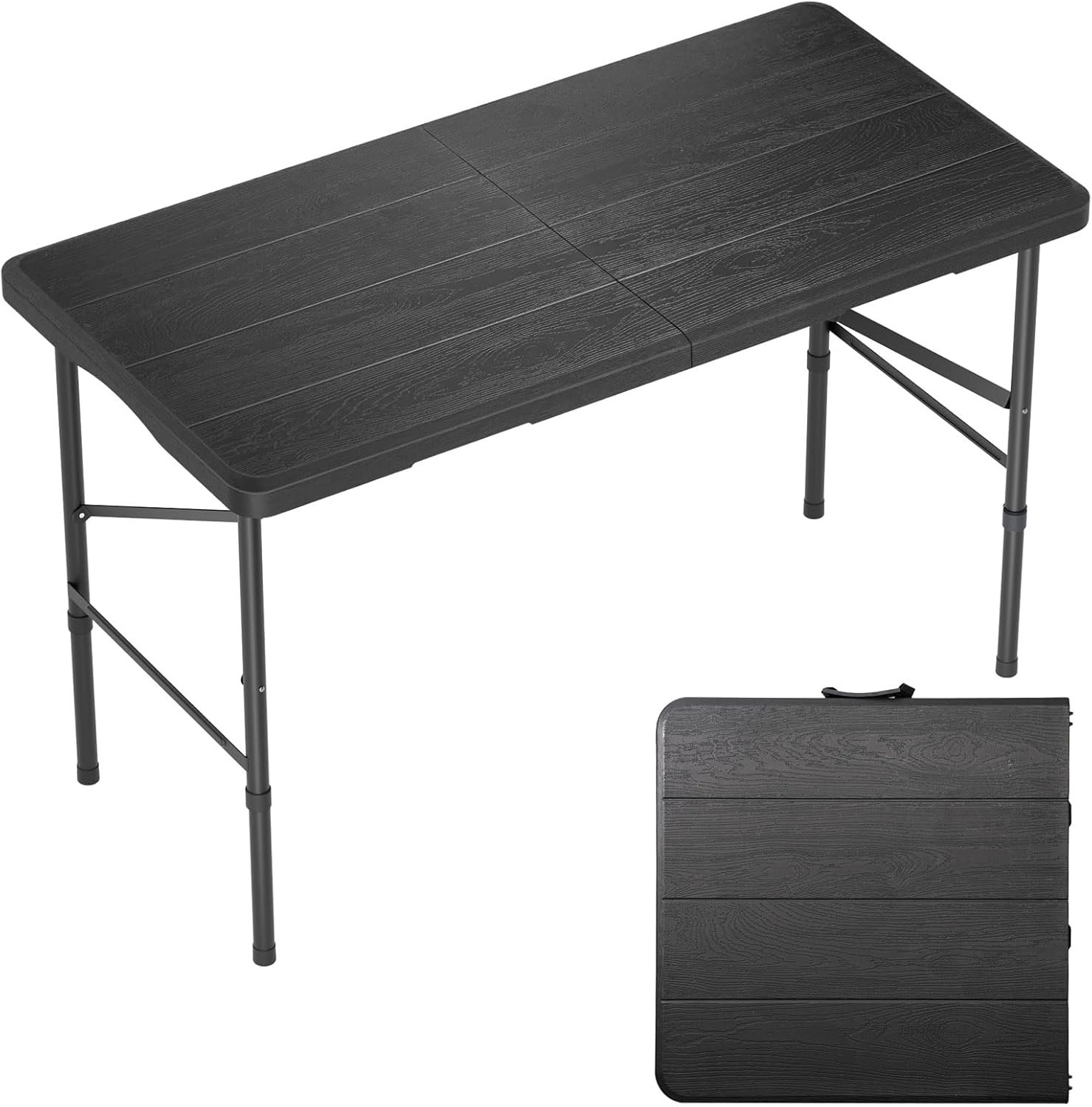 712uwbXMpjL._AC_SL1500_.jpg 4 Ft Plastic Folding Table,Heavy Duty Portable Table for Indoor & Outdoor,Wood Grain Desktop & 350lbs Weight Capacity,Premium Solutions for Camping,Picnic,BBQ and Party - Image 1