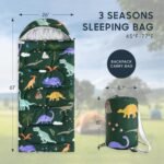 Kids Sleeping Bag for Boys Toddlers, Camping in Warm Cold Weather, Backpacking Lightweight Compact Outdoor Liner for 3 Seasons Summer Spring Fall - Image 2