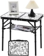 Toile de Jouy-Inspired Camping Table, Vintage French Floral Pattern Folding Table, Adjustable Height, Lightweight & Portable Outdoor Picnic Table with Carry Handle for Patio, Living Room, Travel