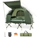 5-in-1 Tent Cot with Air Mattress, Sleeping Bag, Pillow, Canopy, Zippered Mesh Windows & Carry Bag, Elevated Tent for Camping, Hiking, Traveling, Picnic