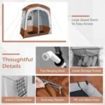 2 Room Shower Tent, Portable Camping Changing Tent with Floor Drain,Detachable Rain Fly, Stakes & Ropes, UV Protection, Water Resistant Privacy Tent for Outdoor Toilet, Dressing (Coffe) - Image 2