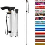Folding Cane, 5-Level Adjustable Height Walking Stick Lightweight Collapsible Portable Travel Cane with Wrist Strap and T Handle for Elderly Disabled Men Women