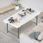 4 FT Plastic Folding Camping Table,3-Level Adjustable Height, Portable in/Outdoor Party Picnic Dining Desk, Garden Soccer Multipurpose Entertaining Activities，White - Image 2