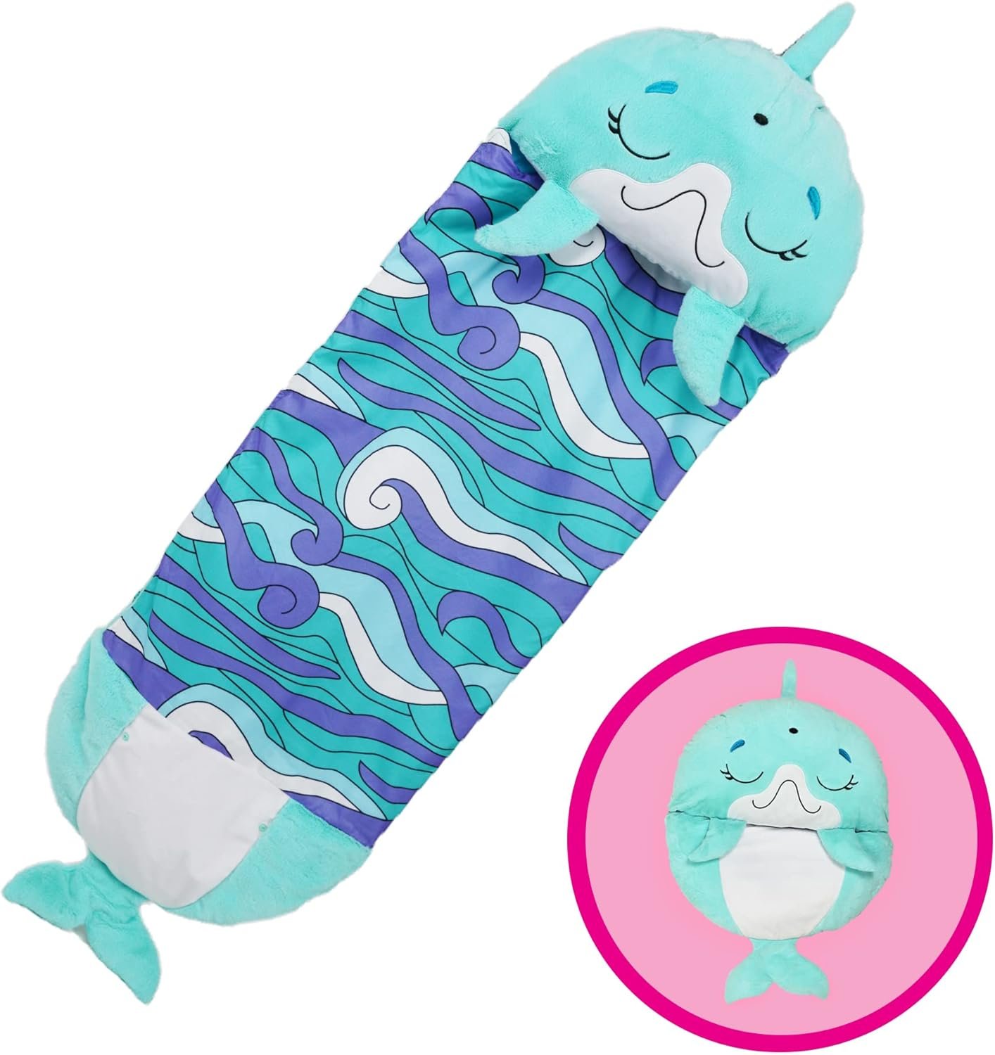 71yaYraKwxL._AC_SL1500_.jpg Pillow & Sleepy Sack Medium Dolphin 54" Comfy, Cozy, Compact, Super Soft, Warm, All Season, Sleeping Bag with Pillow - Image 1