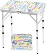 Folding Camping Table 2ft Portable Pinic Table Adjustable Height Small Card Table Aluminum Foldable Lightweight with Carry Handle for Outdoor Indoor Hiking Camp BBQ Beach (Blooming Floral)
