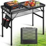 Upgraded Folding Grill Table - Metal Portable Camping Table, Height Adjustable, Lightweight Foldable for Outside BBQ