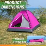 2 Person Camping Tent with Rain Fly and Carrying Bag - Lightweight Outdoor Tent for Backpacking, Hiking, or Beach Use by  (Pink) - Image 2